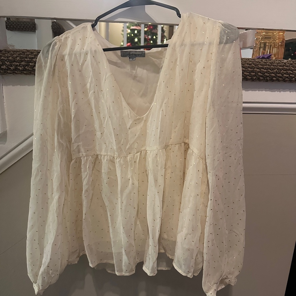 Free People Cream Blouse with Subtle Dots